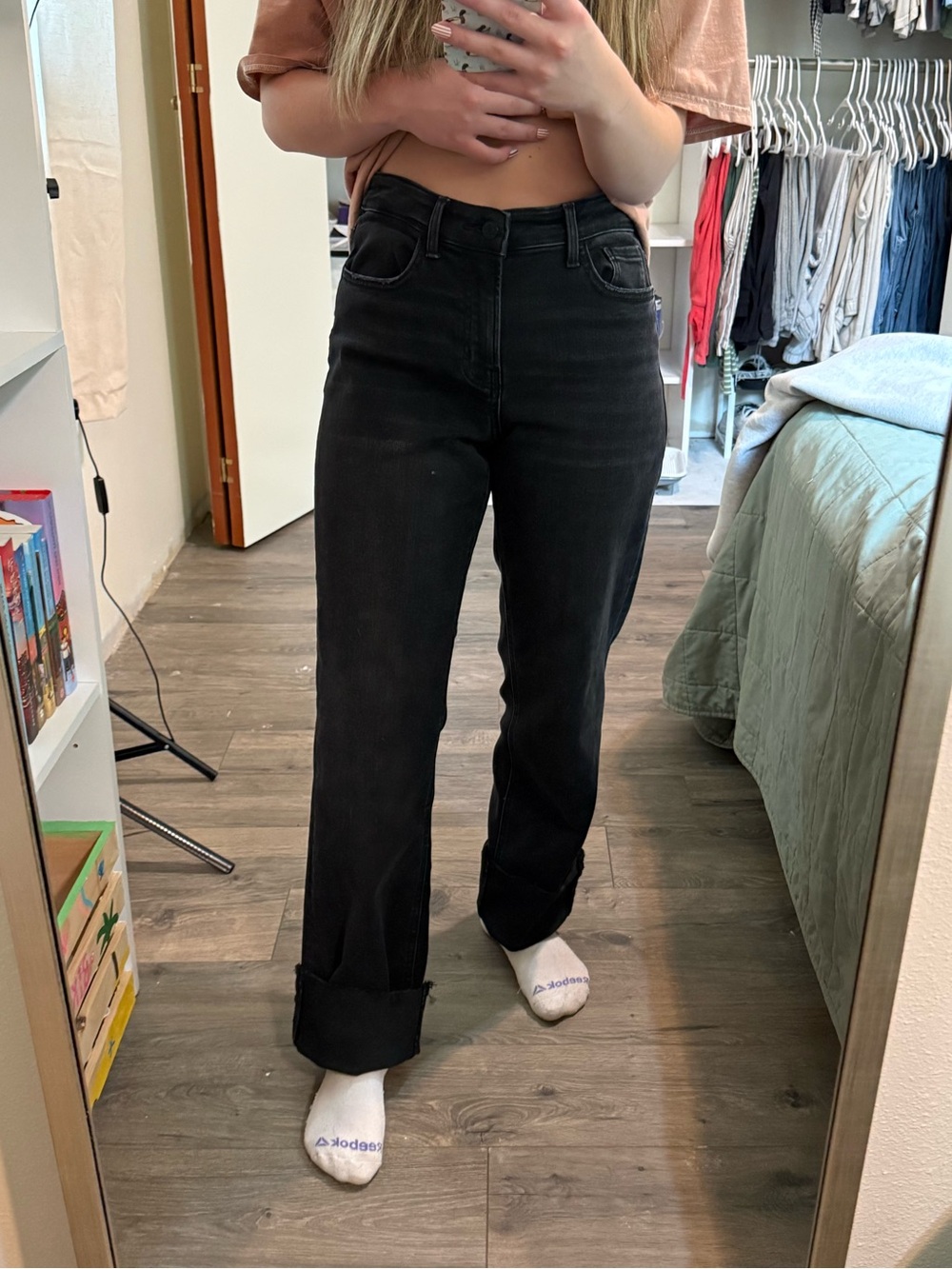 Flying Monkey Black High Rise Cuffed Straight Leg Jeans Size 27